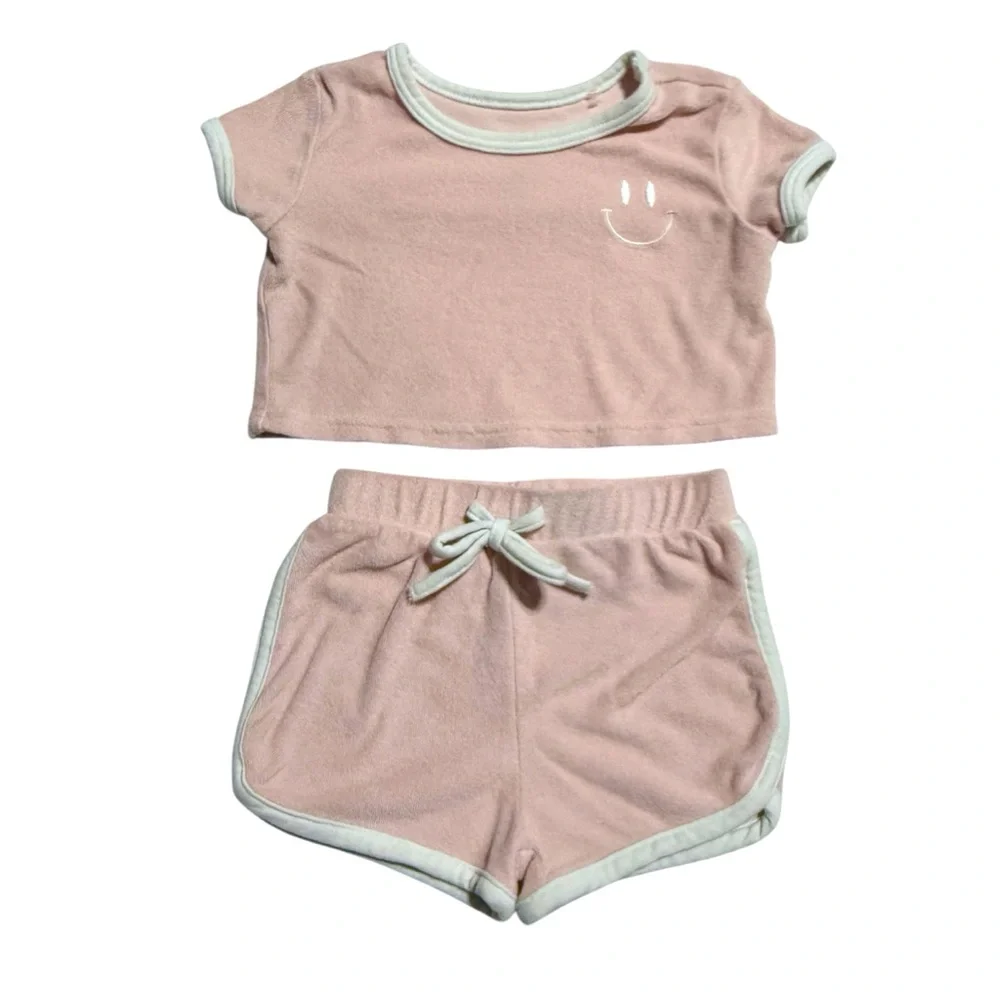 BearPaw 2 piece Terry retro style ringer tee & shorts set 2T